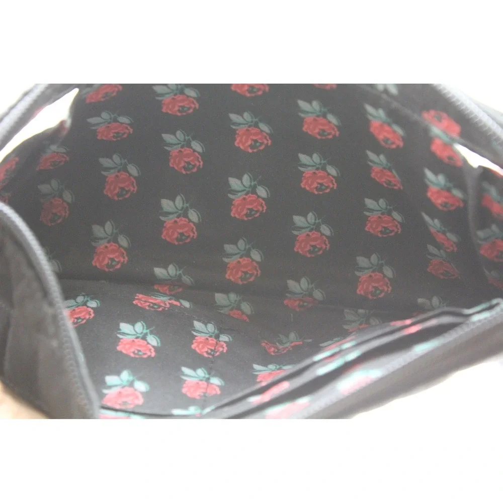 Vera Bradley Black Quilted Cotton Wristlet Wallet with Floral Interior ID Window